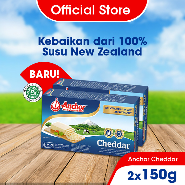 

Anchor Cheddar Block Cheese 2 x 150g - Keju Cheddar Asli New Zealand