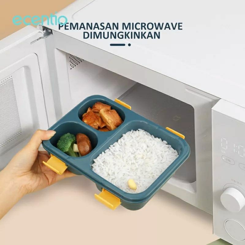 ecentio Kotak Makan Lunch Box 3 Grid 850ml Anti Tumpah