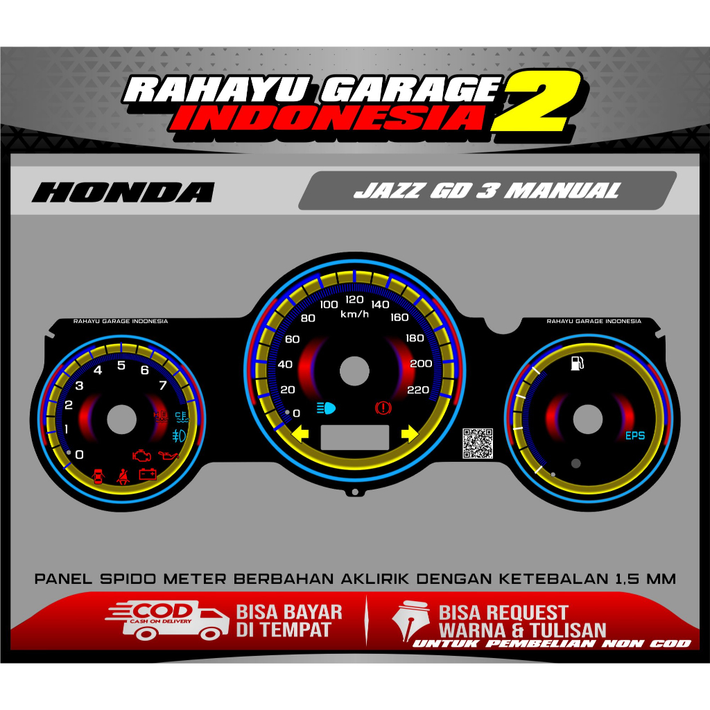 PAPAN SPEEDOMETER CUSTOM HONDA JAZZ GD 3 PANEL SPIDO METER CUSTOM HONDA JAZZ GD 3