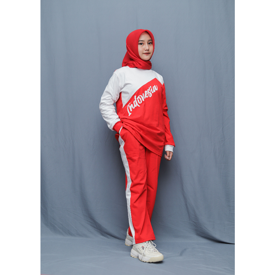 NEW DEALS Setelan Baju Olahraga Senam Wanita ONE SET SPORT MERAH PUTIH