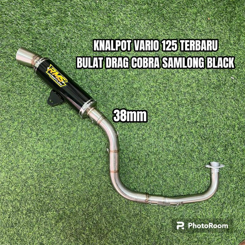 knalpot vario 125 terbaru samlong cobra rms muffler bulat drag black diameter 38mm saringan full dan