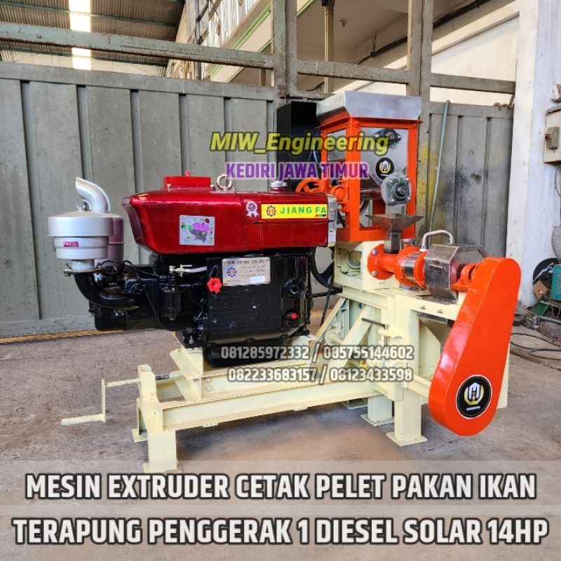 Mesin Extruder Cetak Pelet Pakan Ikan Terapung Diesel Solar 14HP