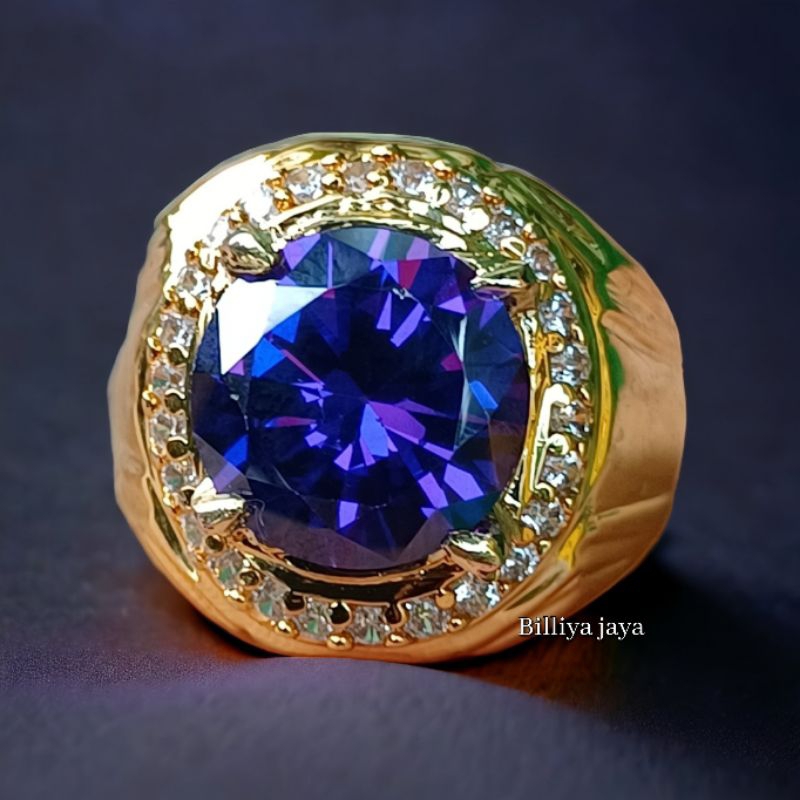 Cincin batu kecubung ungu cutting asli berkilau