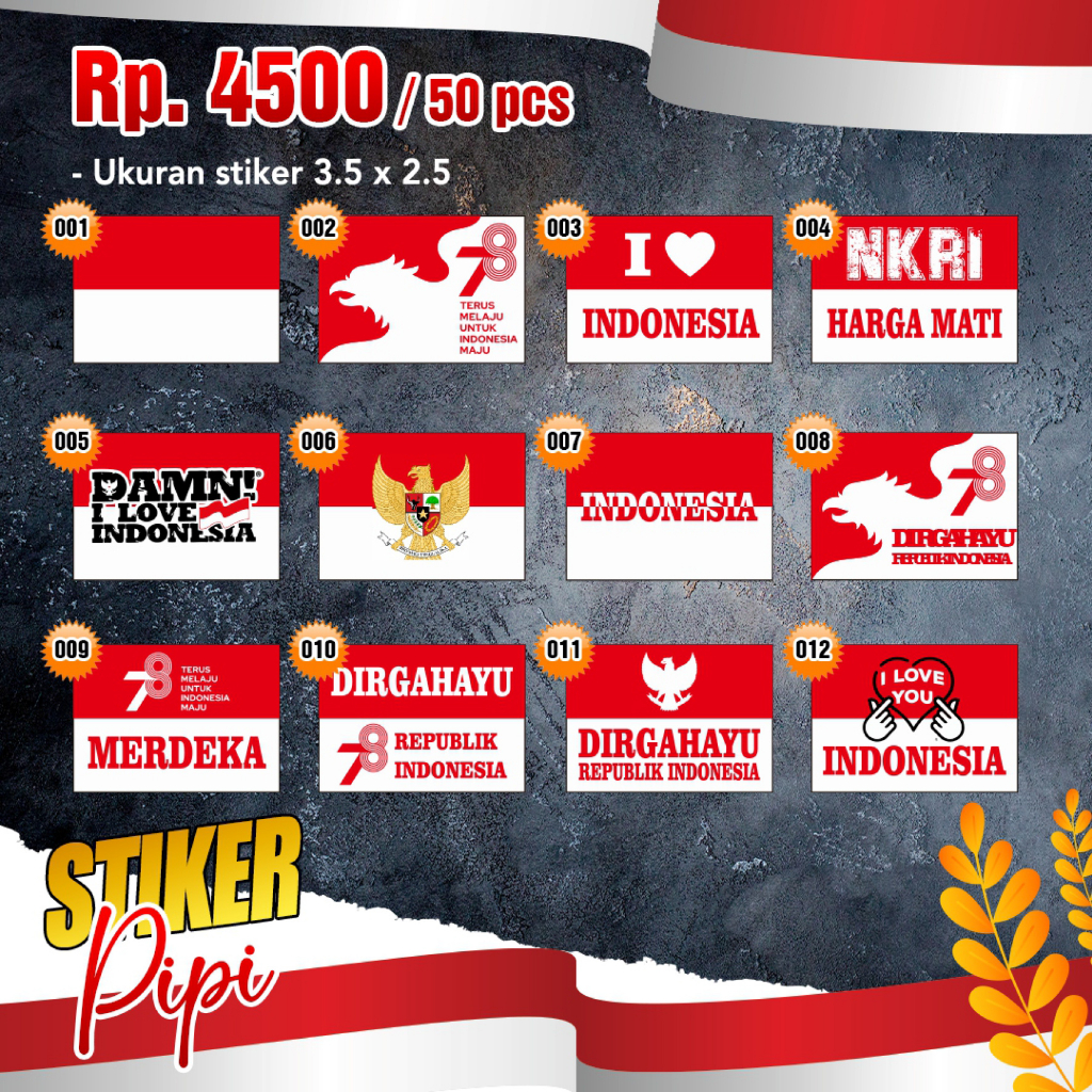 

50pcs Tempelan Sticker / stiker pipi / stiker Pipi Bendera merah Putih / stiker dirgahayu
