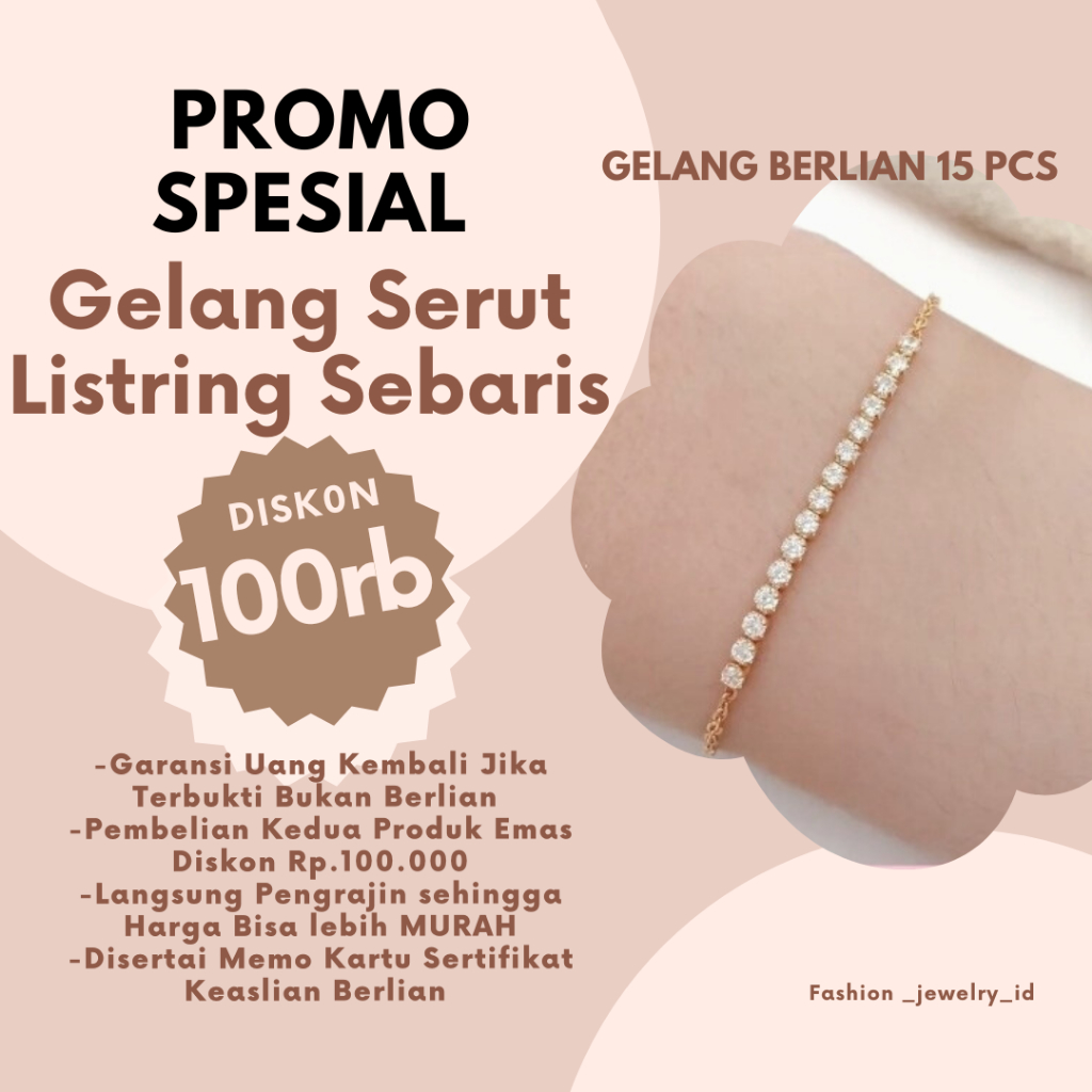 Gelang serut berlian emas 375 plus sertifikat memo