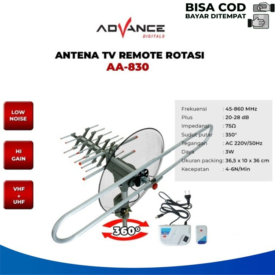 Antena TV Digital Advance aa 830 Antena Luar + Remote Kabel 10 Meter