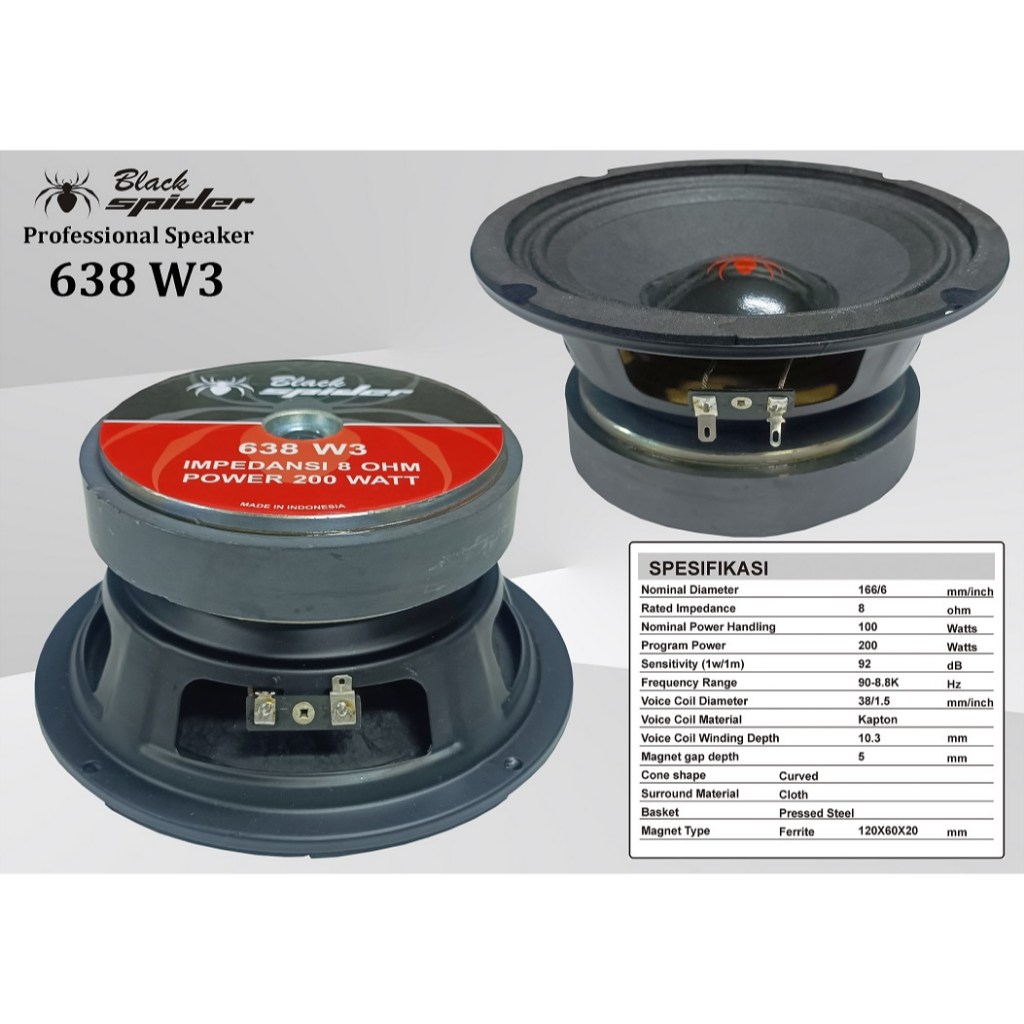 BS 638 W3 Speaker Komponen Black Spider - 6 Inch