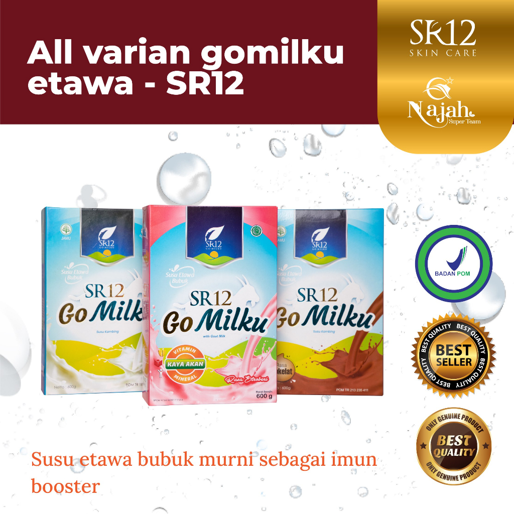 

SUSU KAMBING ETAWA BUBUK ALL VARIAN GOMILKU SR12 Meningkatkan Imun Tubuh & Melancarkan Asi Original, Coklat, Strowberry, 200 g/600 g