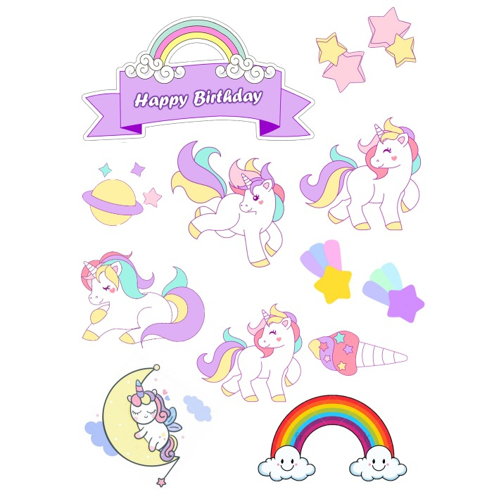 Topper UNICORN Custom / Hiasan Cake Unicorn Free Nama