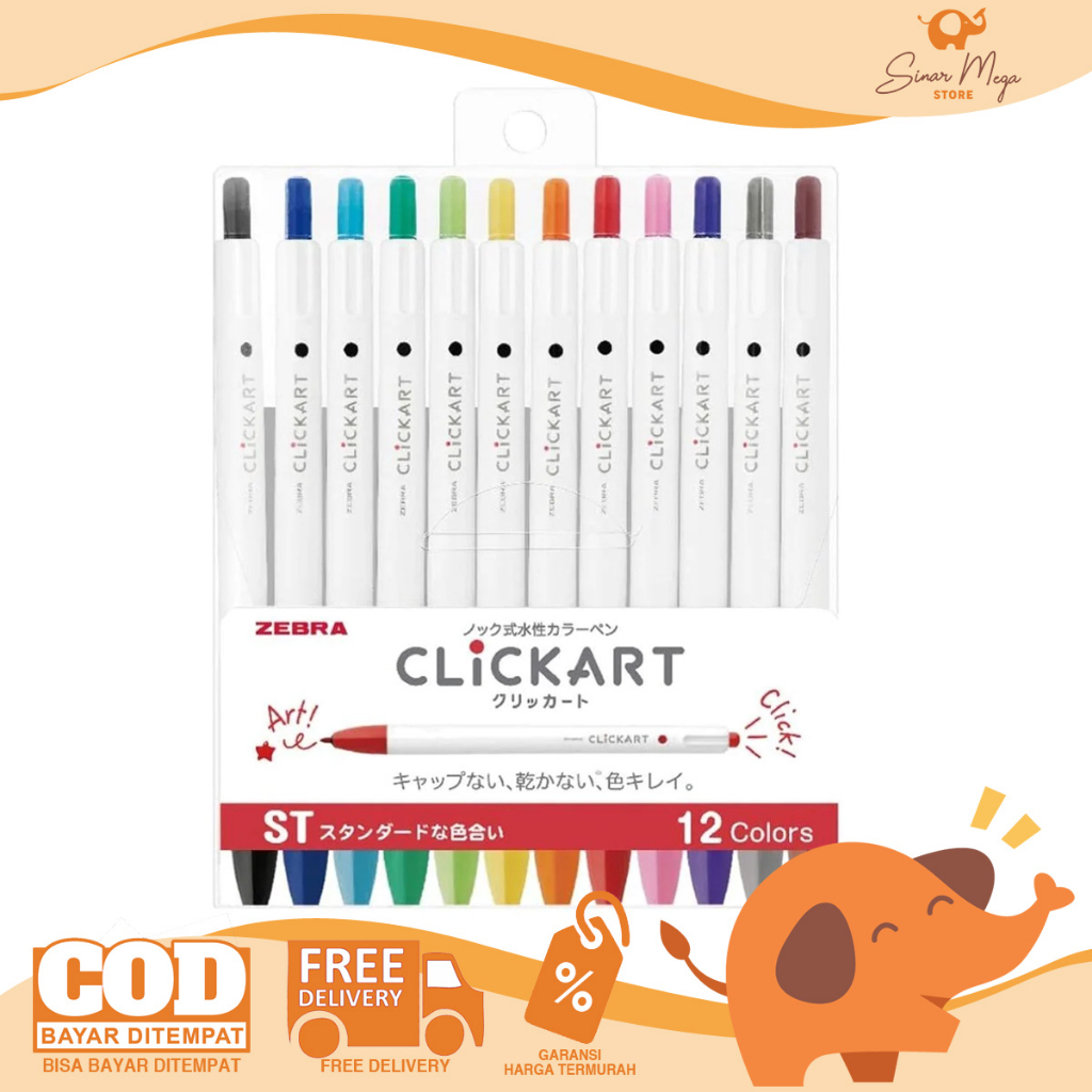 

Zebra Click Art 12 Color Set Standar Color ST / Retractable Marker Pen / Water based marker