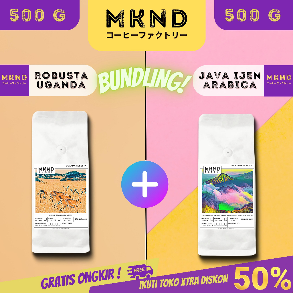 

MKND® BUNDLING HEMAT 2X500 KOPI ARABIKA JAVA IJEN BLUE MOUNTAIN NATURAL GRADE 1 SINGLE ORIGIN + ROBUSTA UGANDA SINGLE ORIGIN IMPORTED COFFEE BEANS PROMO DISCON | BIJI BUBUK | SINGLE ORIGIN | PREMIUM COFFE | ROASTED BEANS | MANUAL BREW | COFFE ROASTERY
