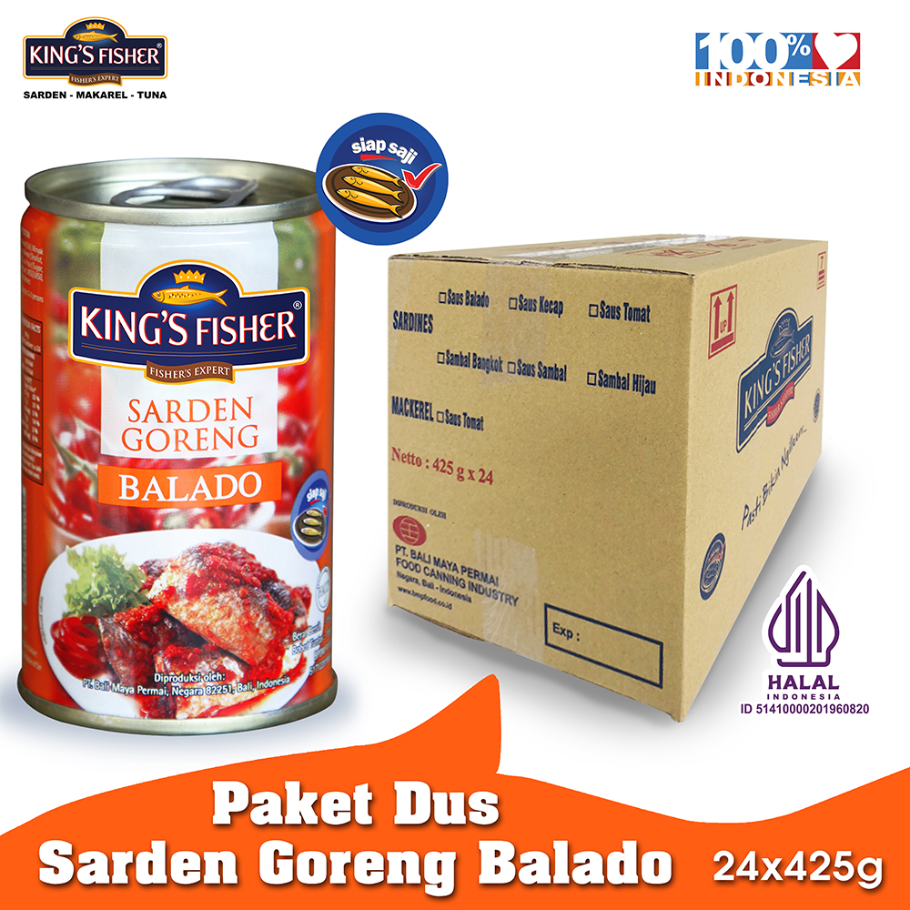 

Ktmstore Paket 1 dus 24pc King's Fisher Sarden Goreng Balado Makanan Kaleng 425