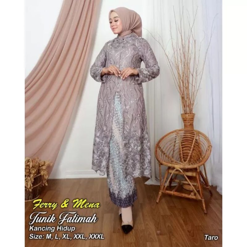 Kebaya Tunik Fatimah Kancing Depan Busui Friendly Set Rok // Baju Kondangan Modern Wanita