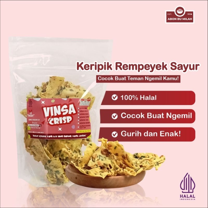 

Abon Bu Milah x Vinsa Crisp Cemilan Rempeyek Peyek Sayuran