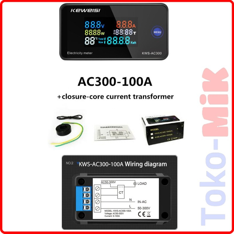 KWS-AC300 Keweisi PLN Volt Current Power KWH Watt Meter 100A 50V-300V