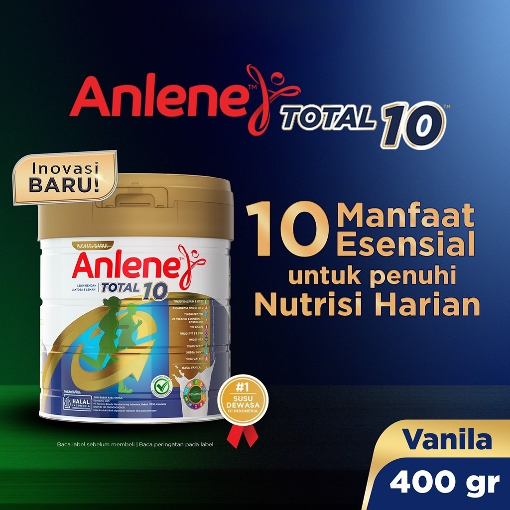 

[400 Gram] Anlene Total 10 Susu Bubuk Dewasa Vanila 400 gr - 10 Manfaat Esensial Tinggi Kalsium dan Protein