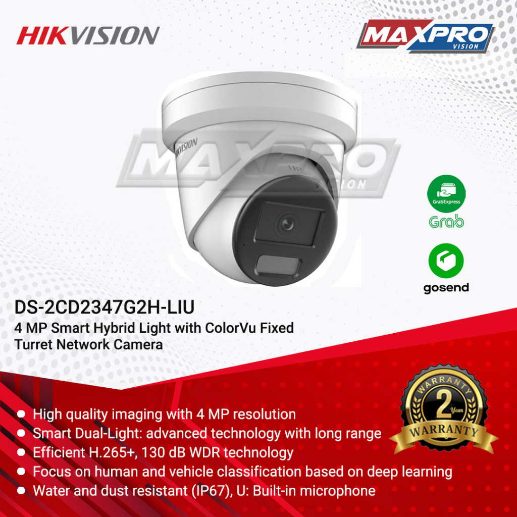 DS-2CD2347G2H-LIU - HIKVISION IP CAM 4MP HYBRID COLORVU TURRET AUDIO