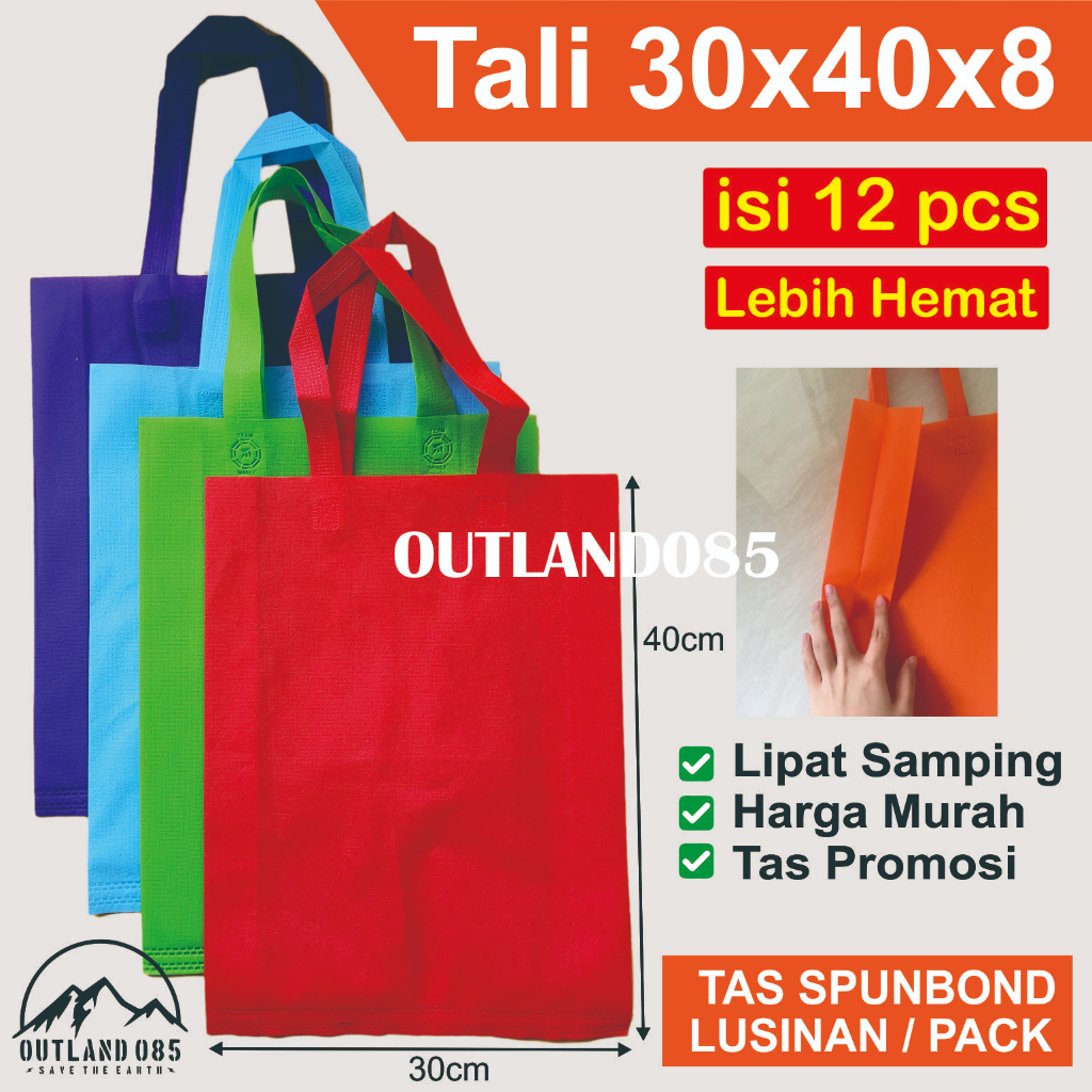 

1pack 30x40x8 Cm Tas Kain Spunbond Goodie Bag Kantong Goody Souvenir Promosi Acara Murah Isi 12pcs