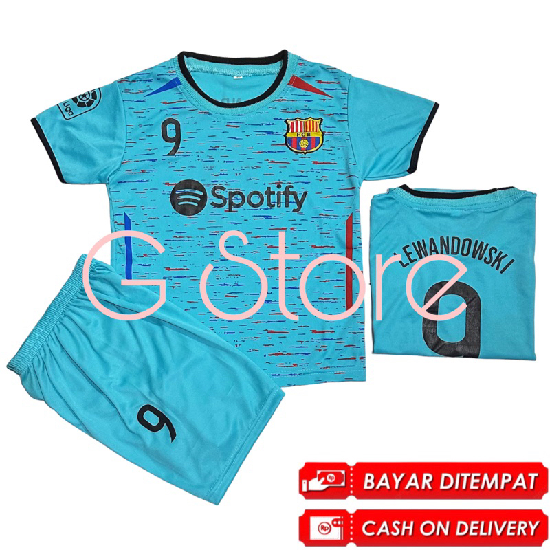 bisa cod setelan bola anak barca tosca club lewandowski 9 terbaru set kaos sepakbola termurah berkua