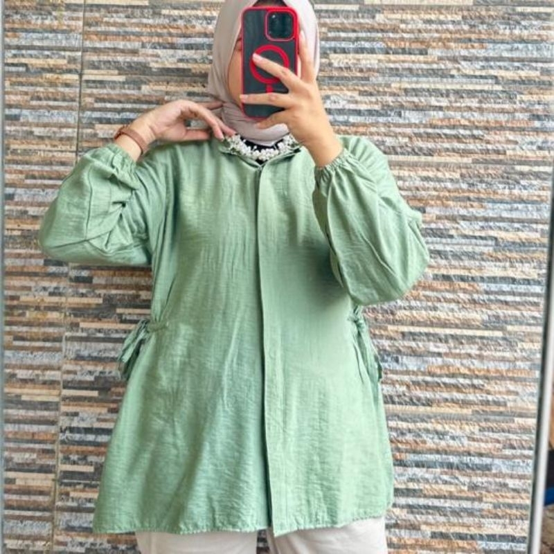 Baju Atasan Aisya Semi Tunik lengan Panjang Model Lengan Kerut Karet