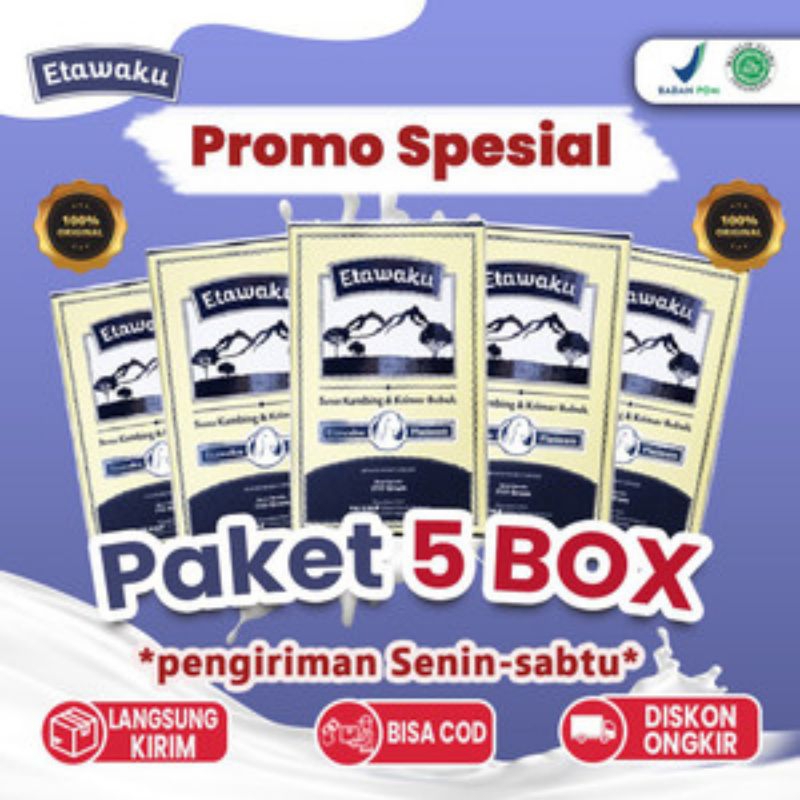 

paket hemat 5 box susu kambing etawa ku platinum bebas alergi dan rendah gulu BPOM