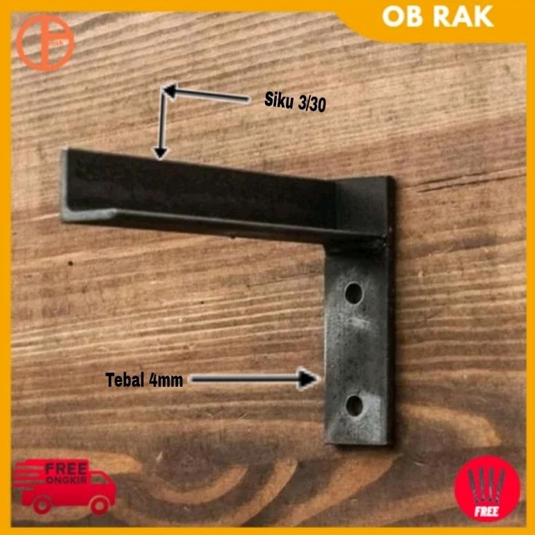 RAK DINDING SIKU BESI L bracket ambalan tebal plat 4 mm/siku 3/30 HARGA PER 1PCS