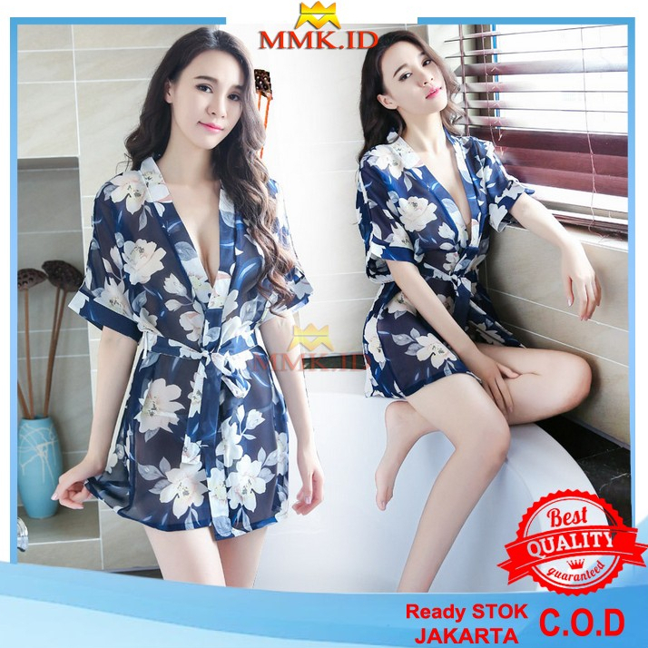 SET LINGERI WANITA SEKSI MODEL BUNGA KIMONO TRANSPARAN