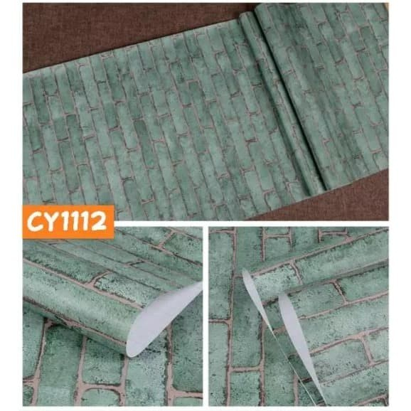 CY1112 GREEN BRICKSTONE 10 m X 45 cm Wallpaper Stiker Dinding