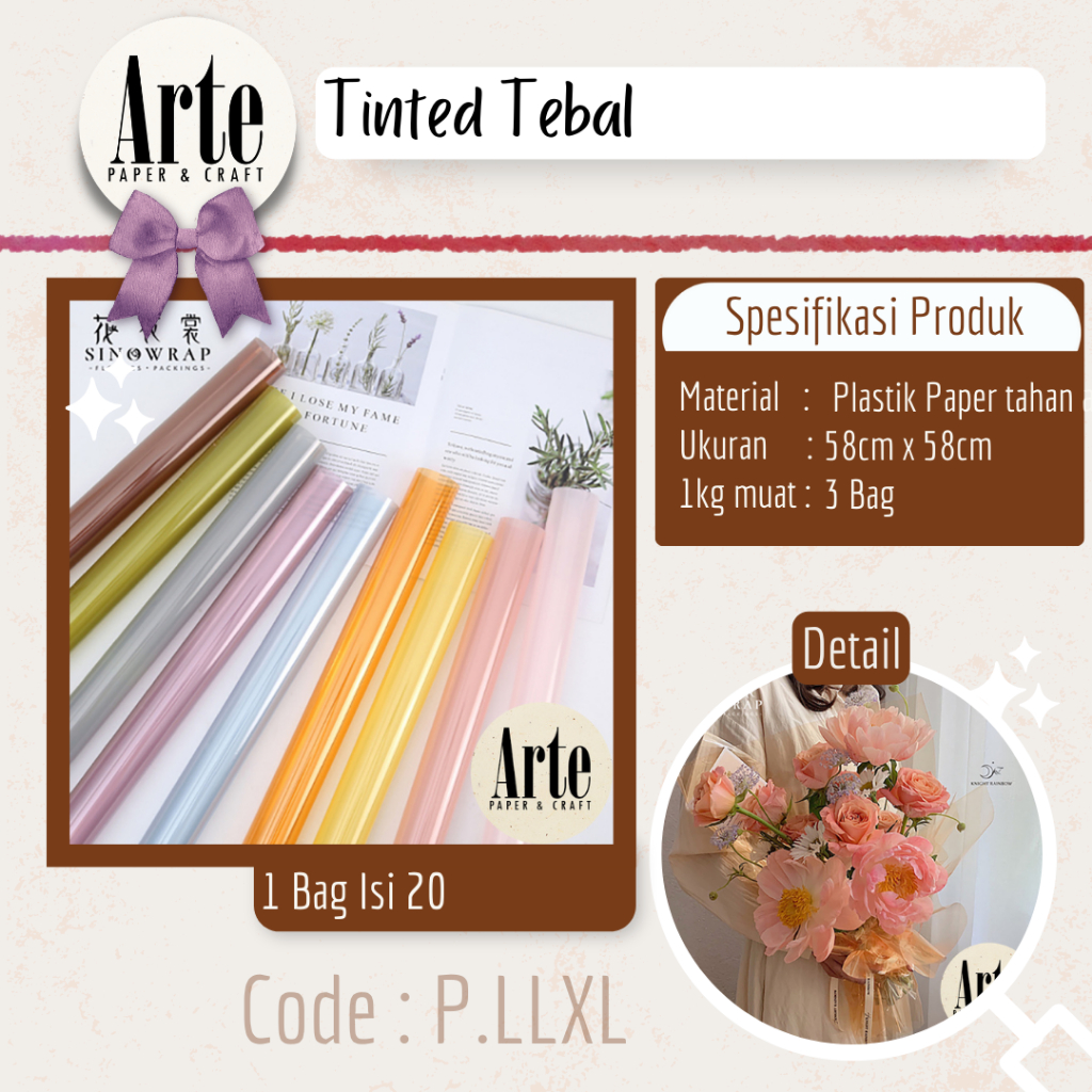 

20 Lembar Cellophane Semi Transparan Tinted Tebal Kertas Buket Bunga Korean OPP Film Waterproof Flower Wrapping Paper Calor Kado Arte Grosir Florist Supply Jakarta Bekasi P.LLXL