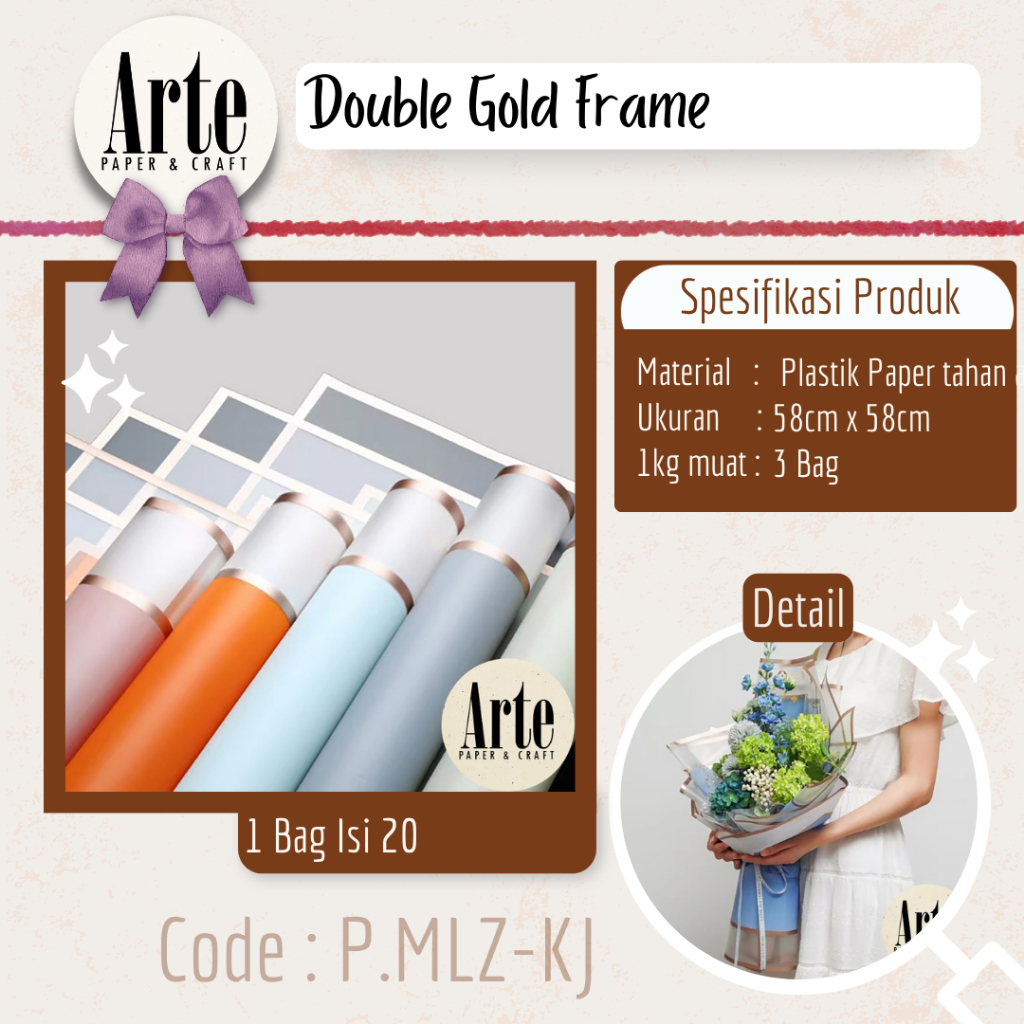 

20 Lembar Cellophane Double Gold Frame Buket Bunga Korean Kertas Waterproof Ori Sinowrap Flower Wrapping Paper Calor Kado Arte Grosir Florist Supply Jakarta Bekasi P.MLZ-KJ
