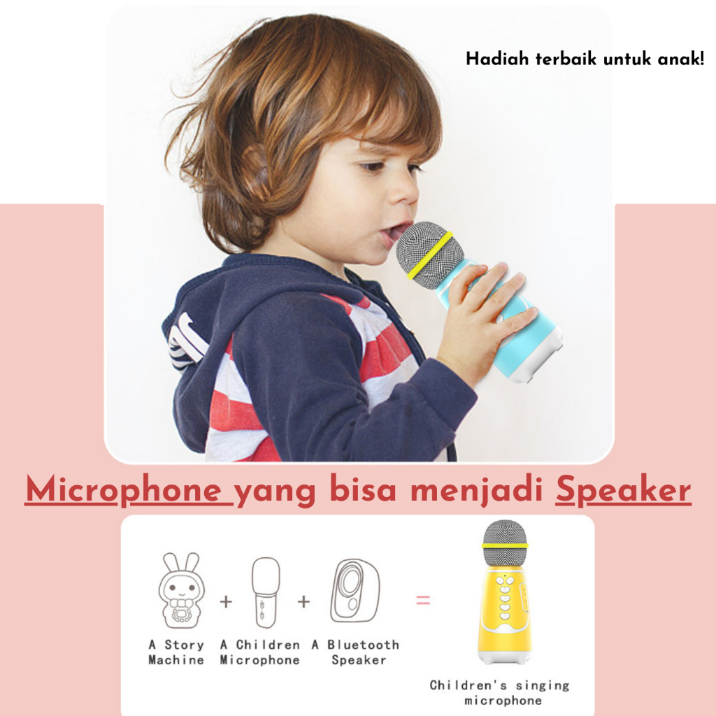 Tokoani17 Mic Anak / Mikrofon Anak / Kids Microphone Bluetooth Speaker / Mic Karaoke / Musik /