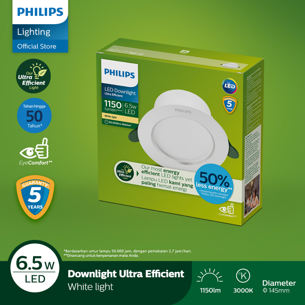 Philips Downlight Ultra Efficient 6.5W 3000K Kuning