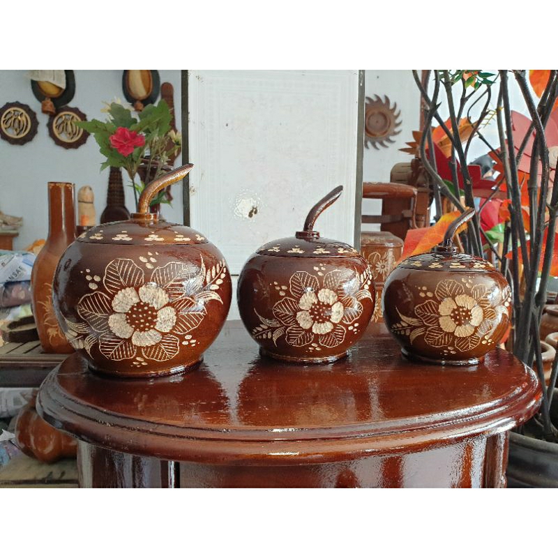 Toples Apel Set Kayu Jati Cukit 1 Set Dapat 3 Toples