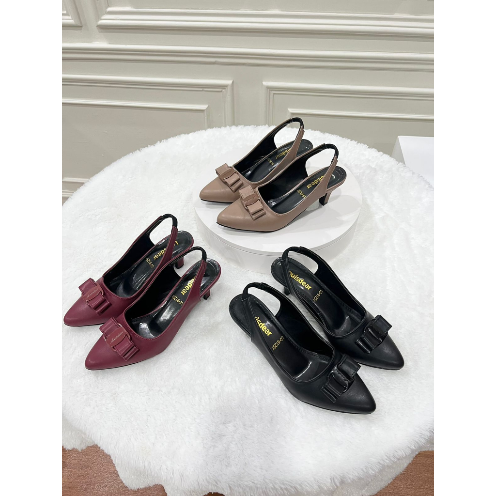 Sepatu Heels 3 cm P96 Louisdear Pansus Tali Belakang Pita bahan Kulit Sintetis Doff Sepatu Pesta / S