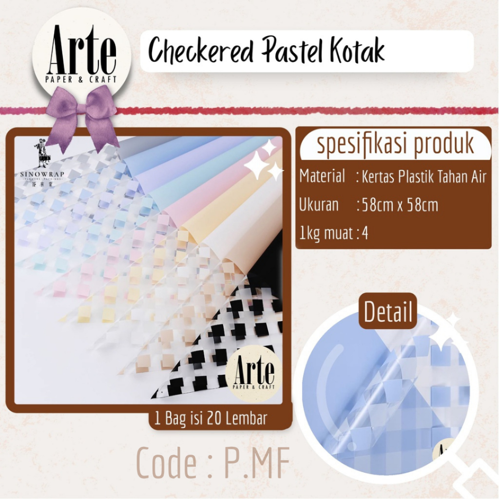 

20 Lembar Cellophane Checkered Pastel Kotak Kertas Buket Korea Bunga Flower Wrapping Paper Kado Arte Grosir Jakarta P.MF