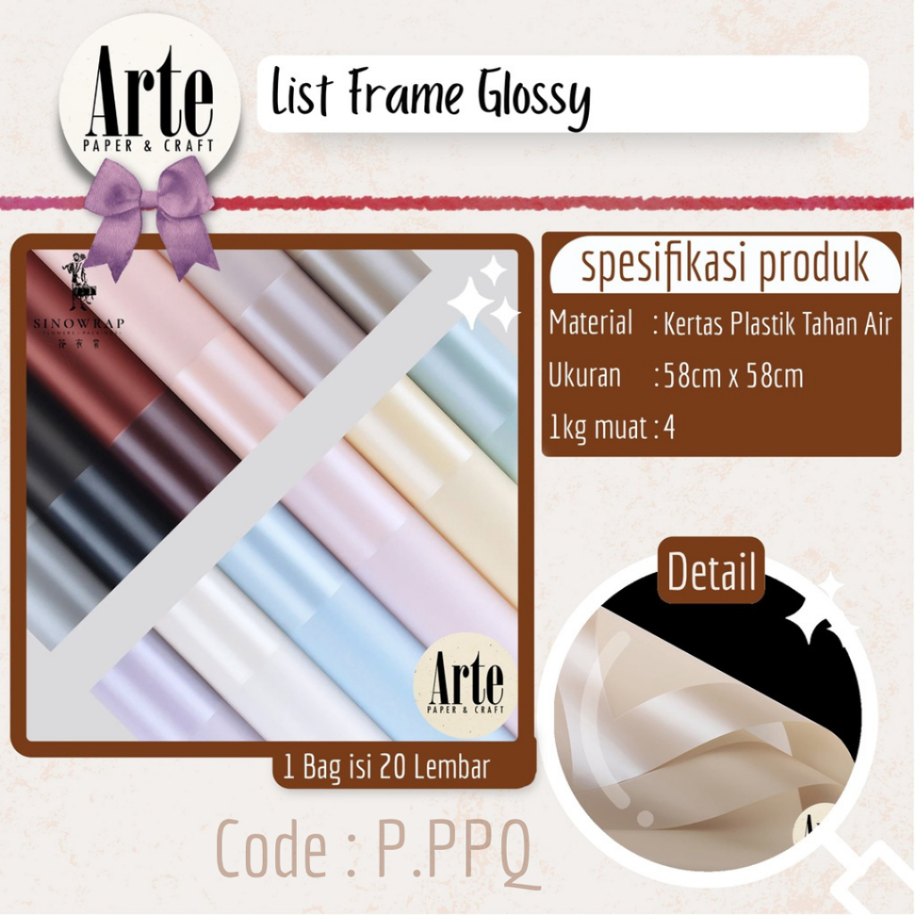 

20 Lembar List Frame Bingkai Glossy Kertas Buket Korea Bunga Flower Wrapping Paper Kado Arte Grosir Jakarta P.PPQ