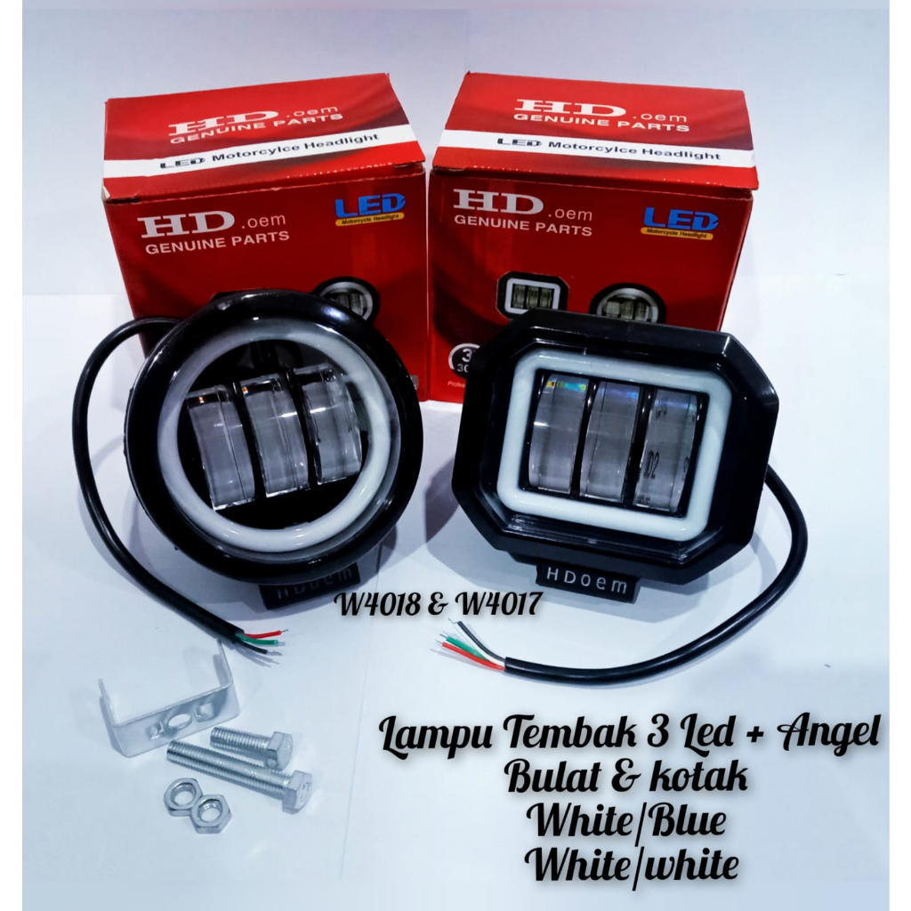 Lampu Tembak 3 Mata Angel Waterproof Lampu Tembak Daymaker 3 Led Plus Angel Model Kotak Bulat Lampu 