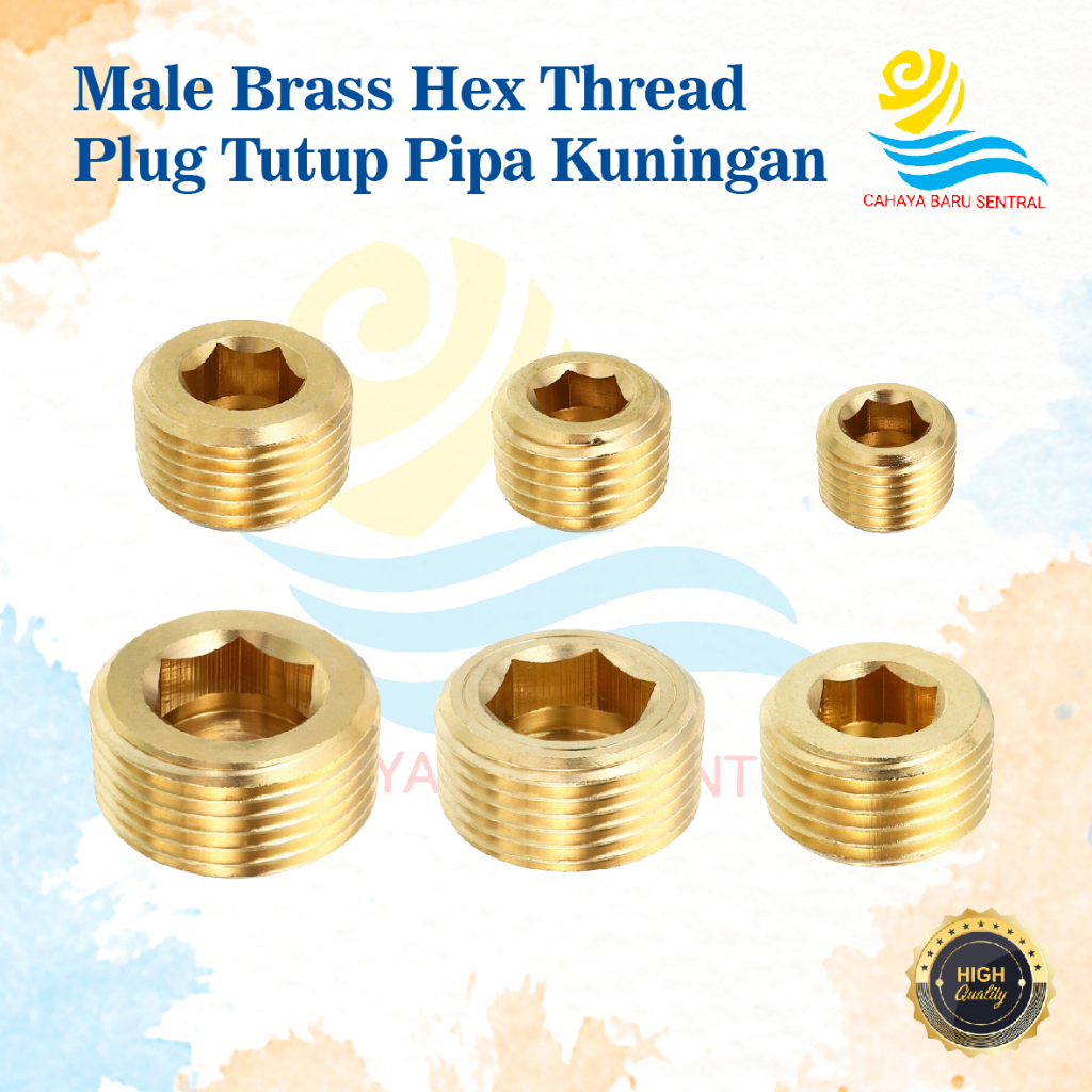 PLUG KUNINGAN TUTUP DRAT LUAR 12MM DRAT PENUTUP LUBANG 1' 1/2' 1/4' 1/8' 3/4 3/8'