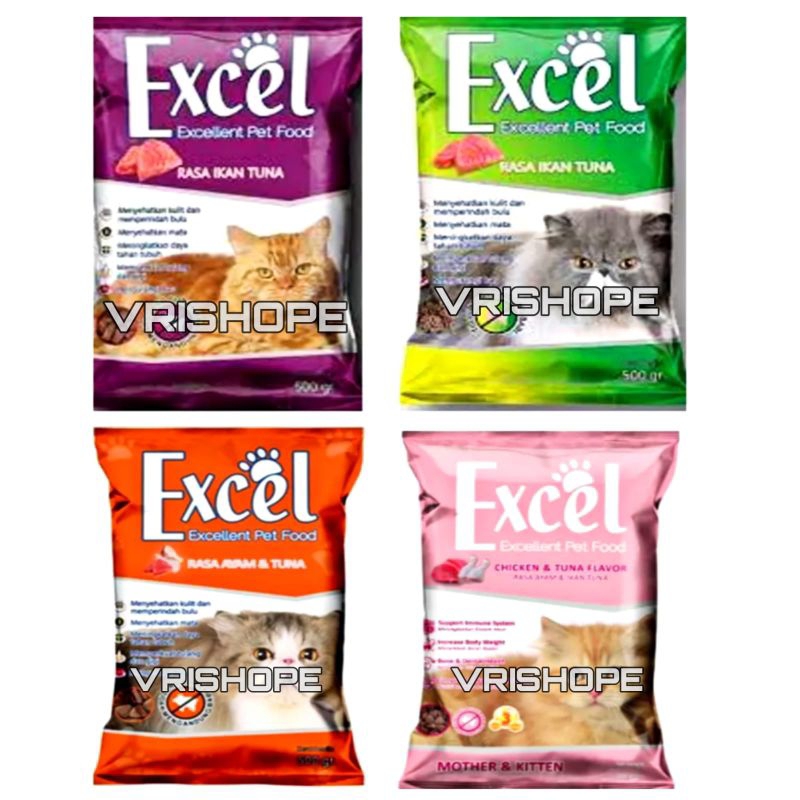 Excel 500gr Adult Cat Dry Food Chicken Tuna Makanan Pakan Pelet Kucing