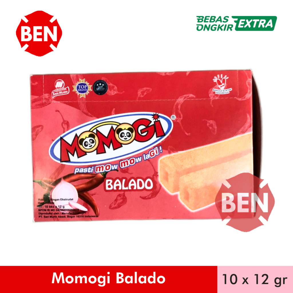 

Momogi Stick BALADO 1 Box 10 Pcs Makanan Ringan Pedas Merah Besar