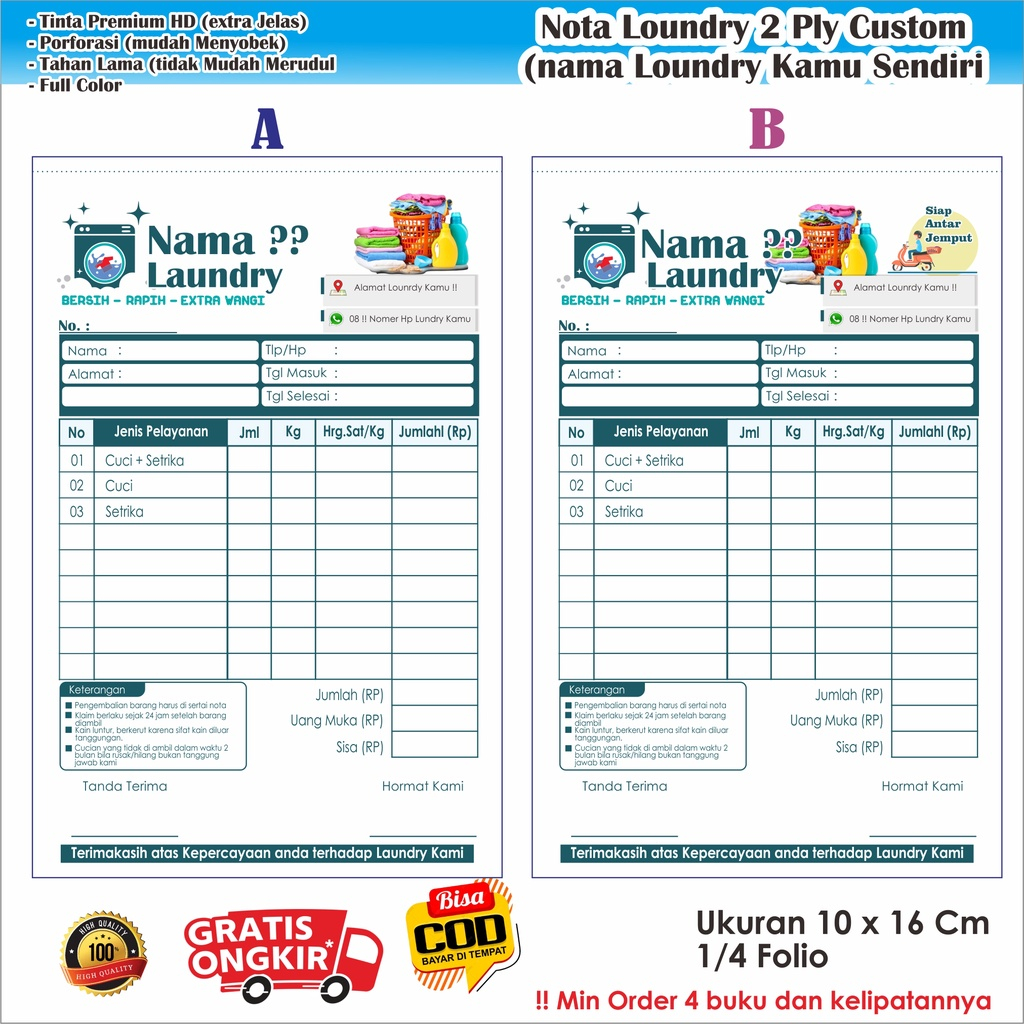 

nota laundry Full Color nama londry kamu sendiri custom Zain Grafika