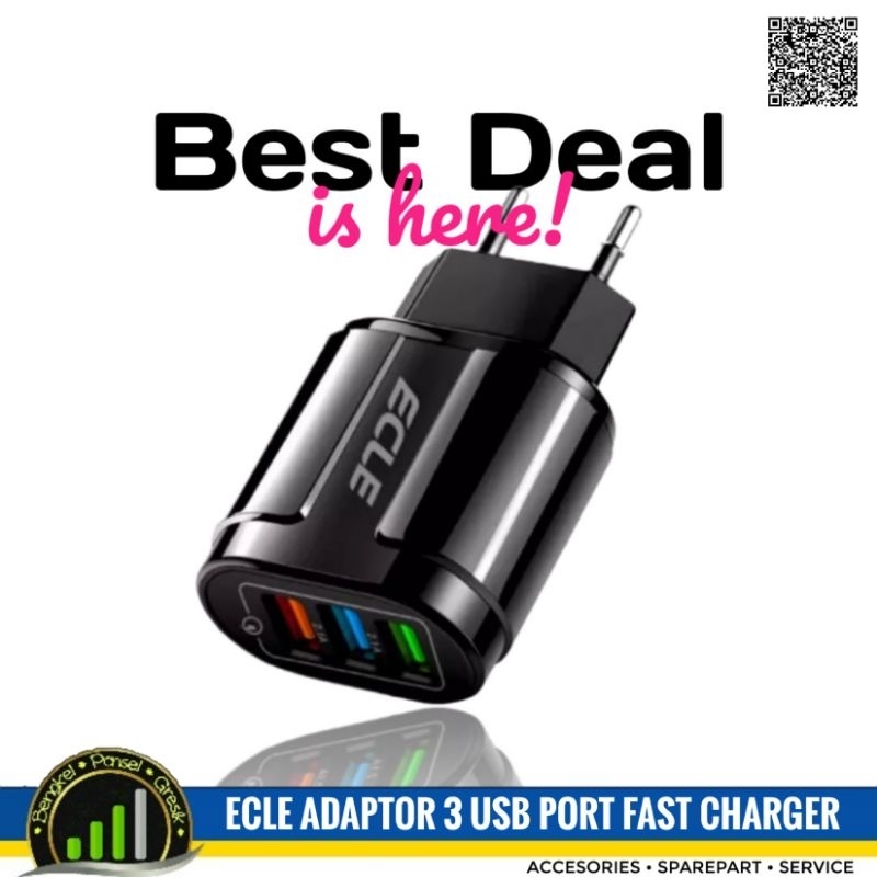 Ecle Adaptor 3 USB Port Fast Charger