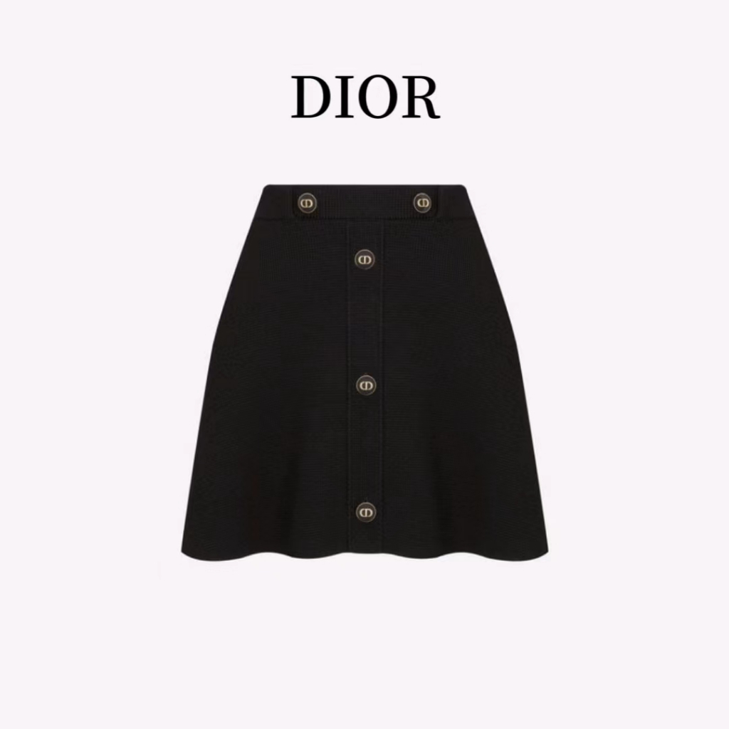 Dior 23 Early Autumn Elegant Fashion High Waist CD Button A-Line Little black dress Knitted Skirt Sk