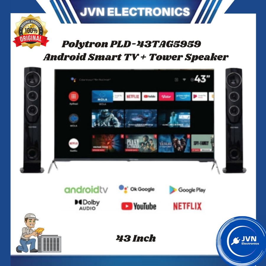 Polytron PLD-43TAG5959 43 Inch Android Smart TV + Tower Speaker