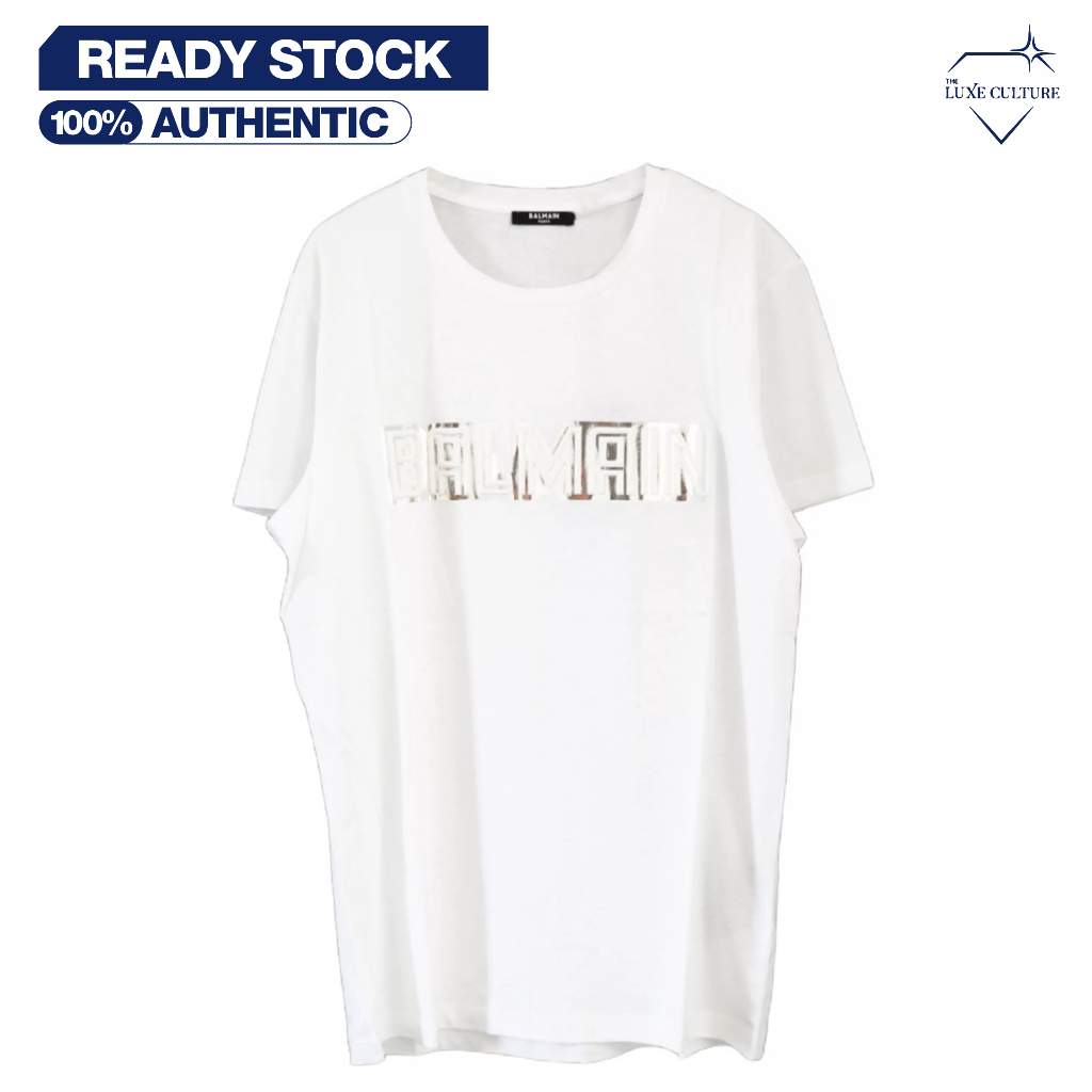 Balmain Paris White Silver Double Logo / Kaos Branded Original