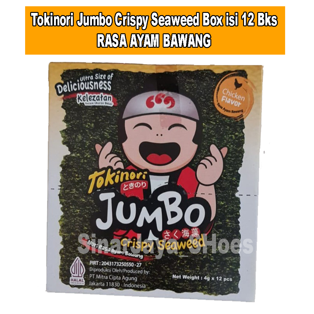 

Tokinori Jumbo Crispy Seaweed box isi 12 Bks @4 GRAM - Ayam Bawang