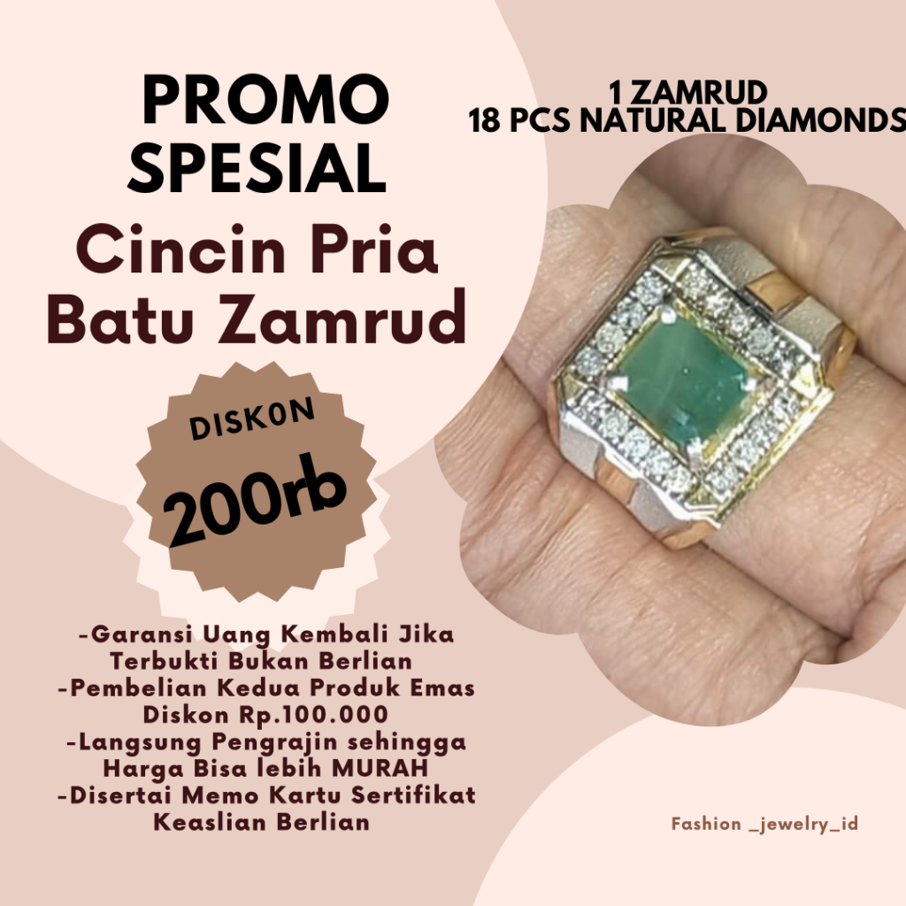 Cincin pria zamrud berlian eropa ring perak