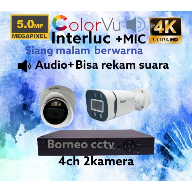 PAKET CCTV 5MP COLORVU+MIC AUDIO 4 CHANNEL 2 KAMERA FULL COLOR