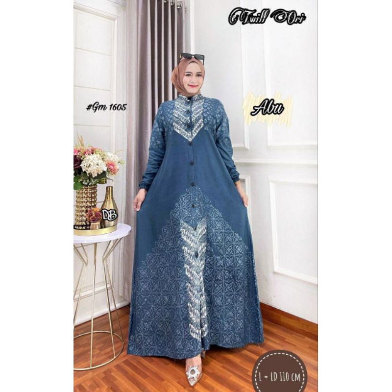 New Gamis Twil Ori Motif Baru Batik Cap Warna Abu