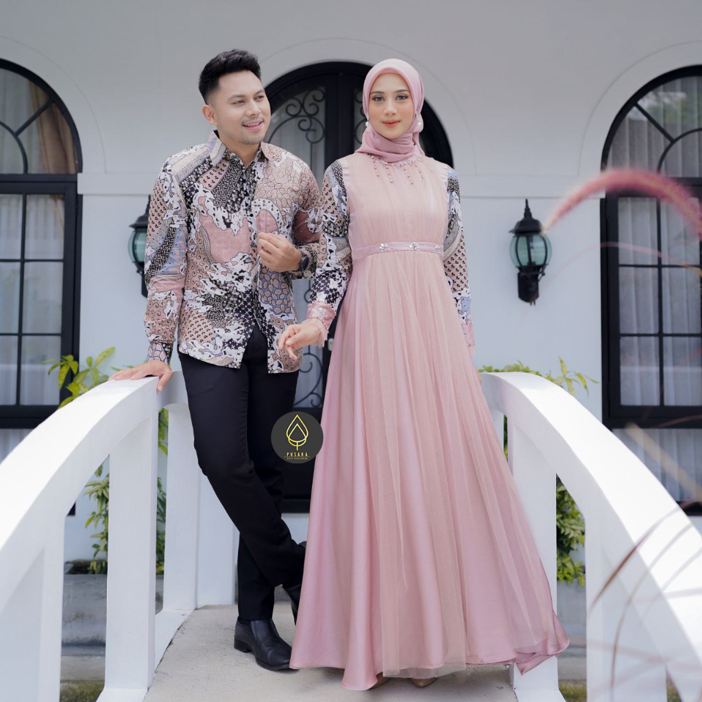Gaun Batik Couple Lebaran Cantika Rose Gold dengan Aksen Payet dan Kain Berkualitas